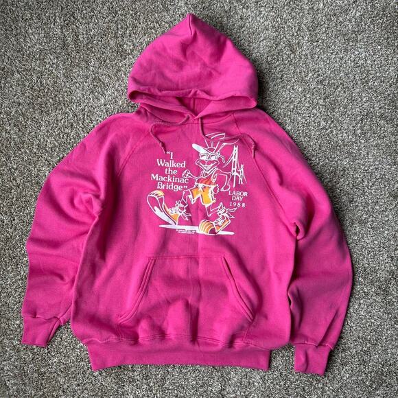 Vintage 80s Mackinac Bridge Michigan Graphic Pink Sweatshirt - Picture 2 of 5